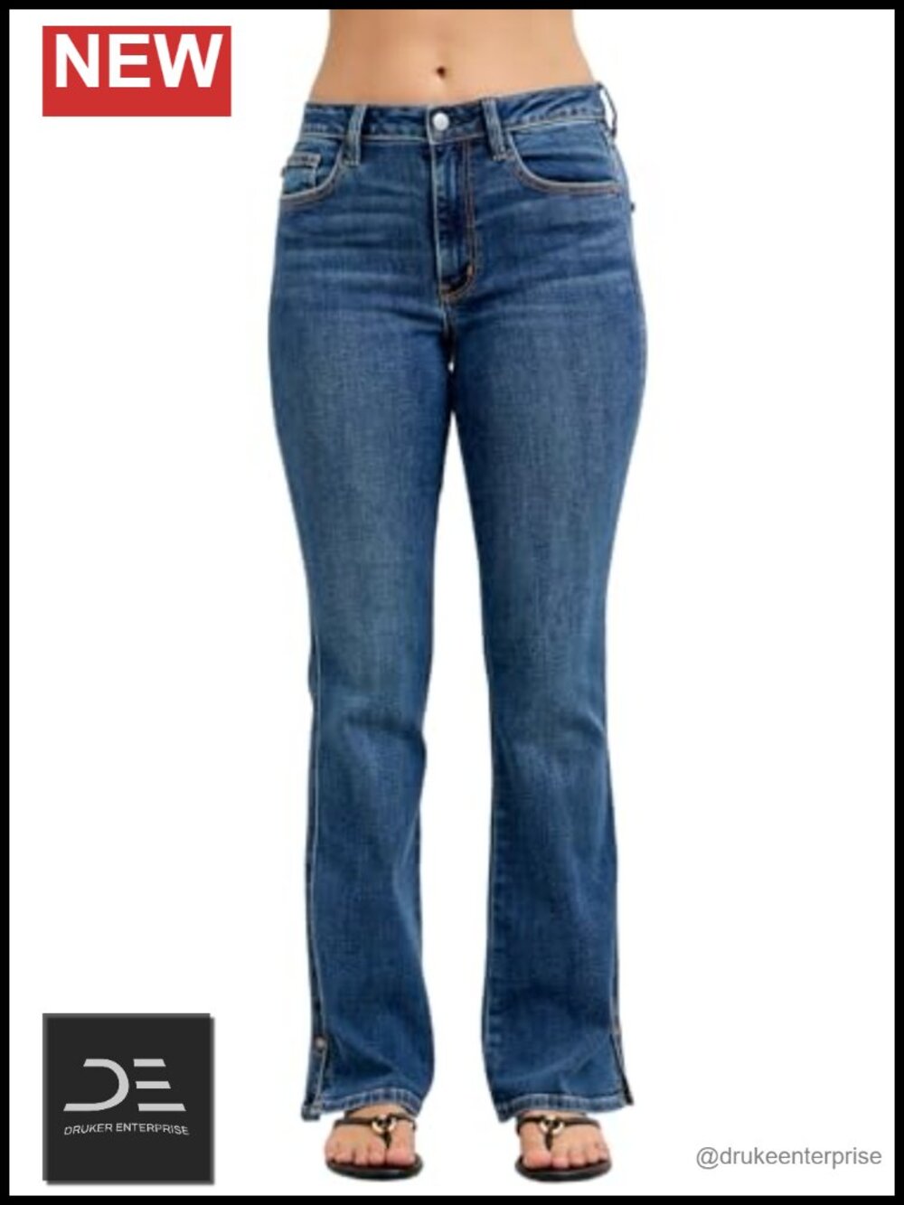 Mid Rise Bootcut Jeans with Side Slit & Phone Pocket, Inseam 32"